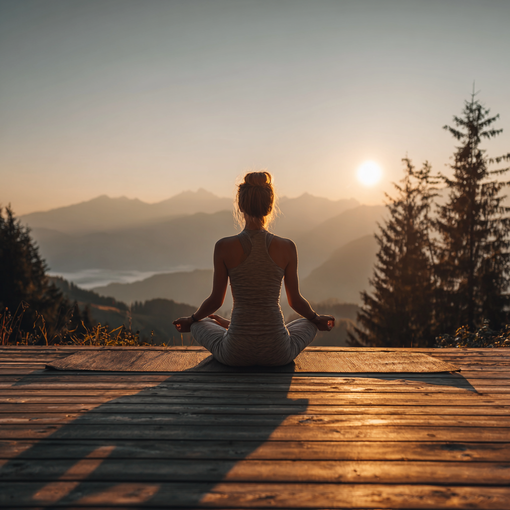 Жінка практикує йогу на природі